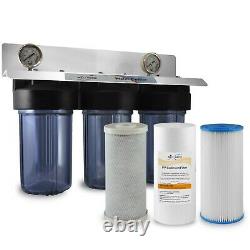 10x4.5 BB Clear 1 Port WH Water Filter 3 Stages System + Gauges