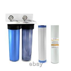 20x4.5 Big Blue Two Stage Clear Whole House Water Filter System, 1 in/out port