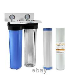 20x4.5 Big Blue two Stage Whole House Water Filter System, 1 in/out Ports S