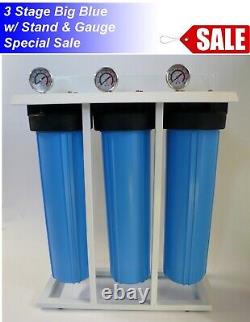 3 Stage 20 Big Blue Whole House Water Filter System, 1 NPT with 160 Gauge