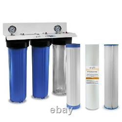 3 Stage 20 x 4.5 Big Blue Whole House Max Water Filter System 1 with 2 Gauges