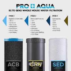 PRO+AQUA ELITE GEN2 Whole House 3 Stage Well Water Filter System, Gauges, 1