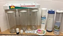 RV Water Filter System 3 Stage Crystal Clear Housings 3/4 Garden Hose Fittings