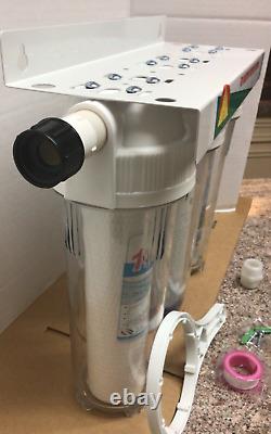 RV Water Filter System 3 Stage Crystal Clear Housings 3/4 Garden Hose Fittings