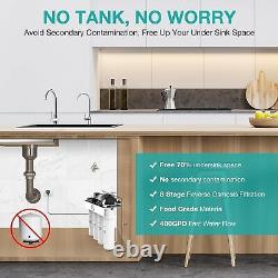 T1-400GPD 8 Stage UV Reverse Osmosis System Tankless Extra 7 Water Filters TDS=0