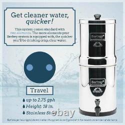 Travel Berkey Water Filter System Purifier with 2 Black Filters 1.5 Gallons